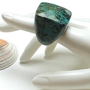 Faceted Chrysocolla Carved Ring - Massive SZ 10.5